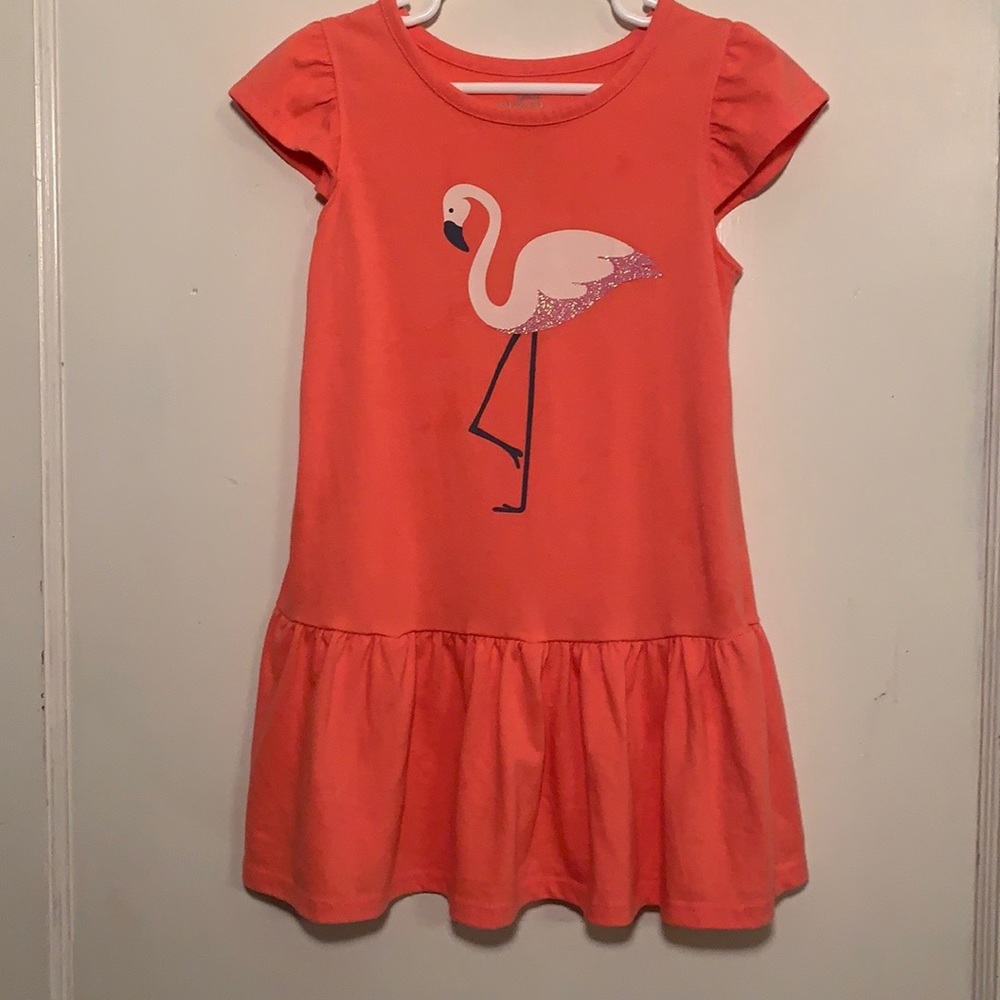 Little girl’s 4T Coral-orange Flamingo dress